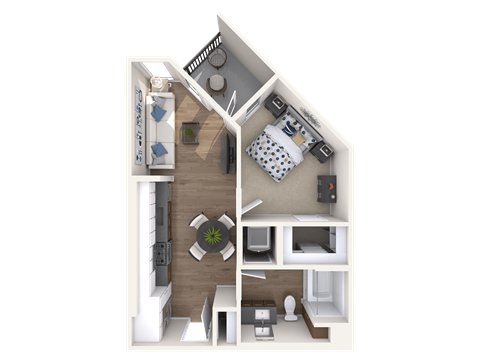 a 3d floor plan of a house with a bedroom and a living room